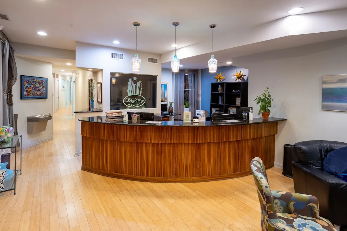 Front desk and reception area at Big City Dental